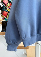 Blue Cotton Washed Logo Pullover - Men's
