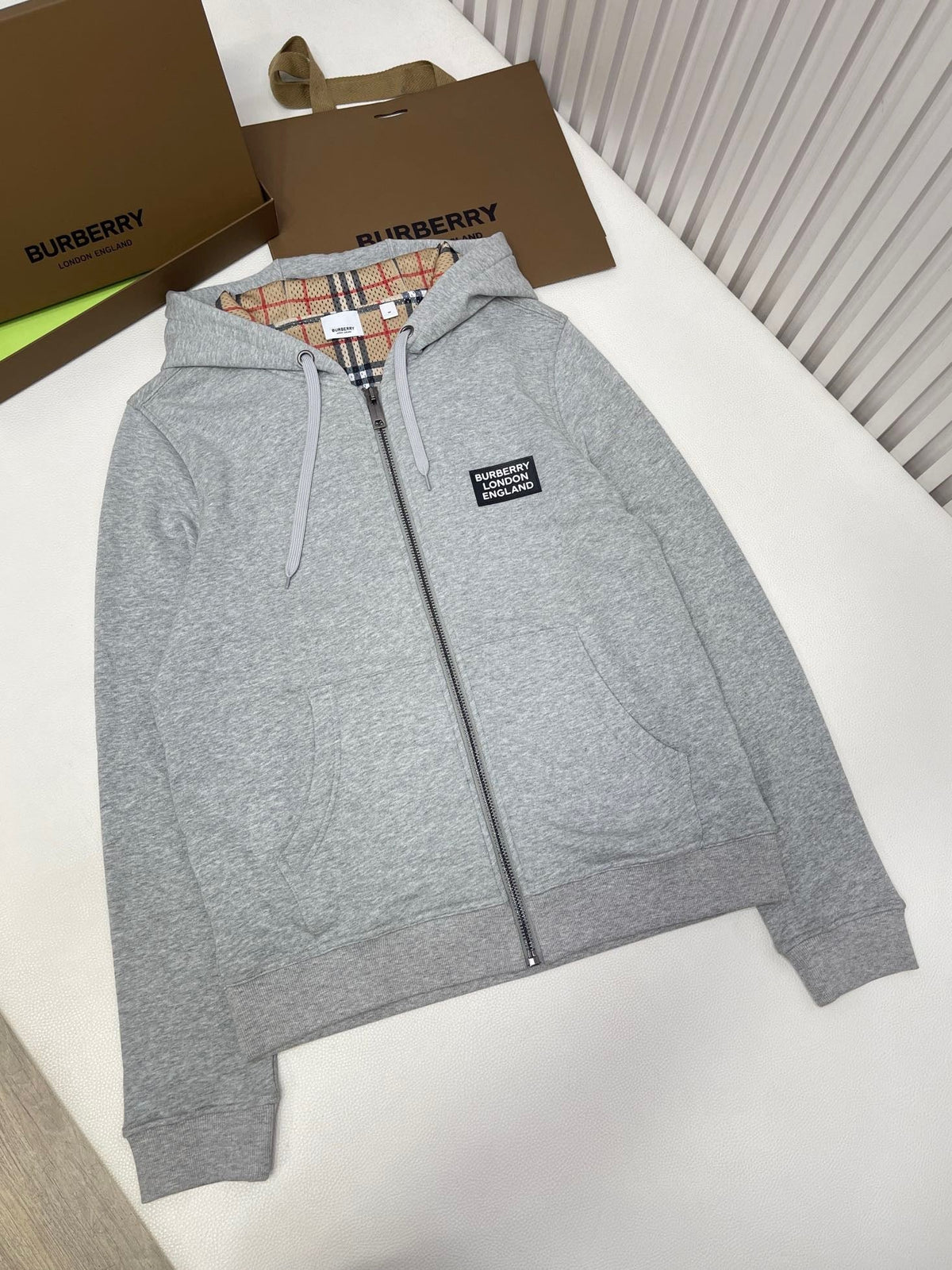 Navy Cotton Check Lined Zip-Through - Men's