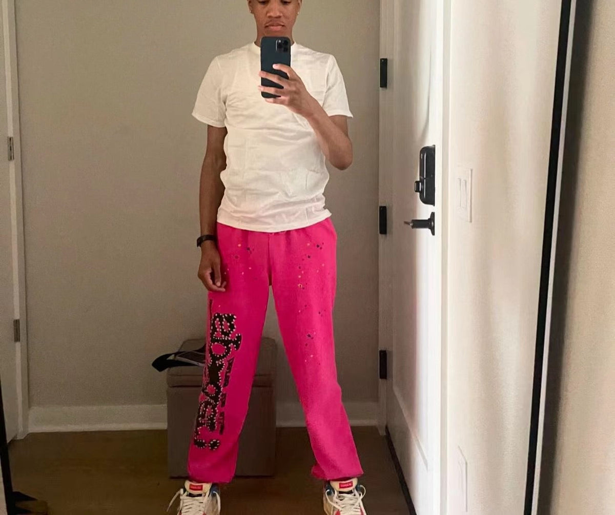 Pink Cotton Graphic Joggers - Men's