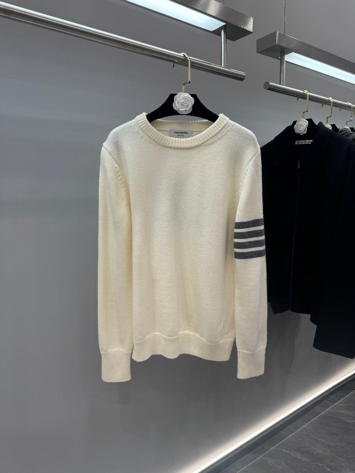 4-Bar Crewneck Navy Sweater - Men's