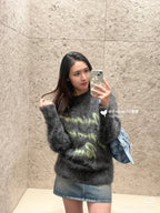Grey Mohair Graphic Crewneck - Men's