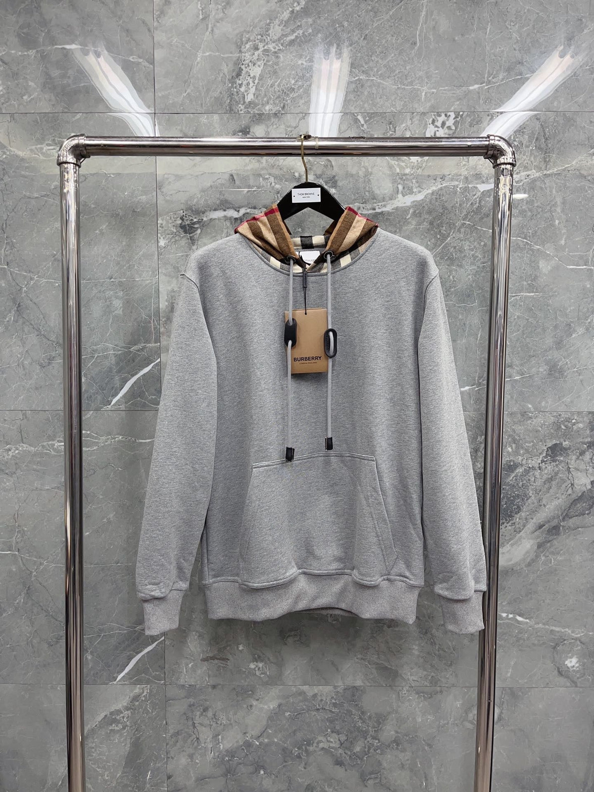 Black Cotton Check Lined Pullover - Men's