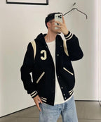Black Wool Shoulder Panel Varsity - Men's