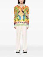 Orange Tropical Print Silk Shirt - Men's