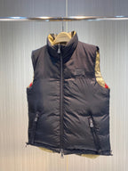 Beige Nylon Check Gilet - Men's
