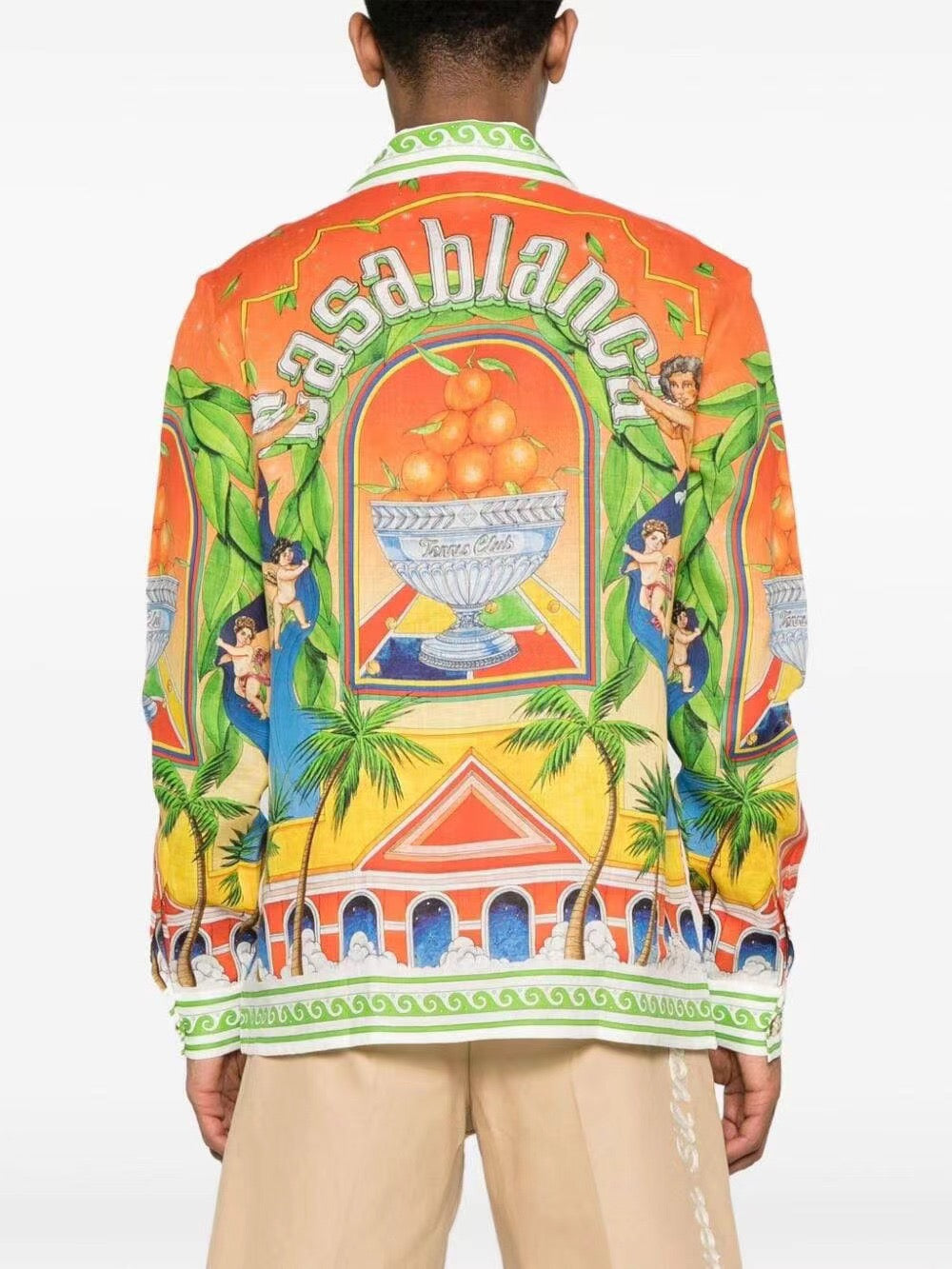 Orange Tropical Print Silk Shirt - Men's