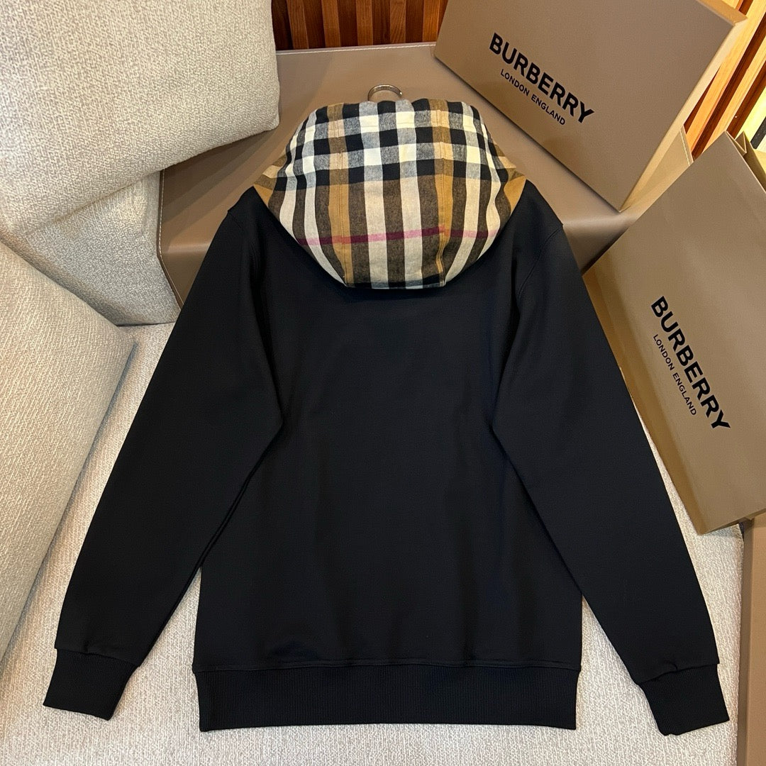 Black Cotton Check Lined Pullover - Men's