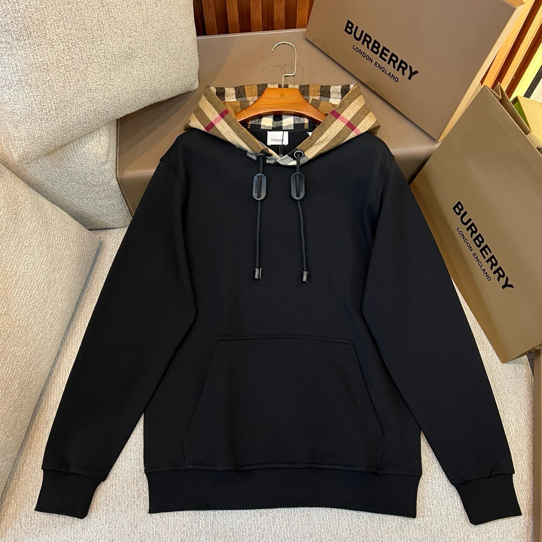 Black Cotton Check Lined Pullover - Men's