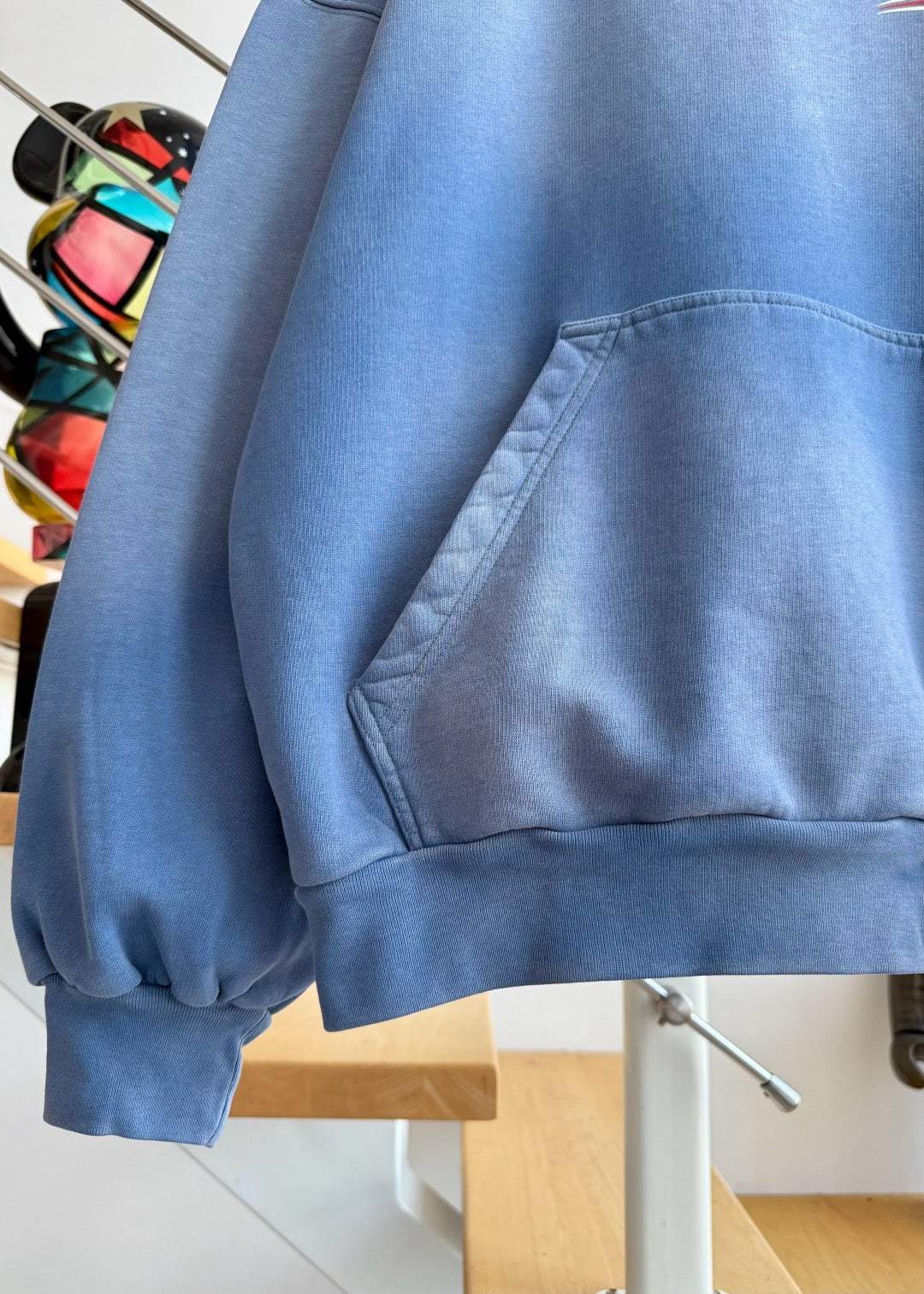 Blue Cotton Washed Logo Pullover - Men's