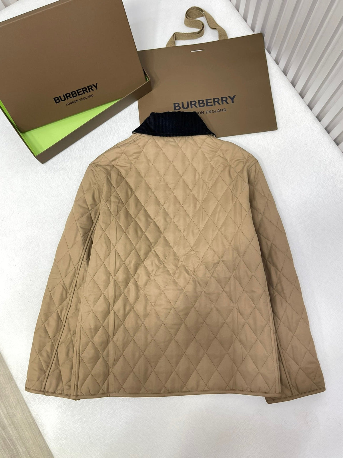 Beige Nylon Contrast Collar Quilted - Men's