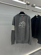 4-Bar Crewneck Navy Sweater - Men's