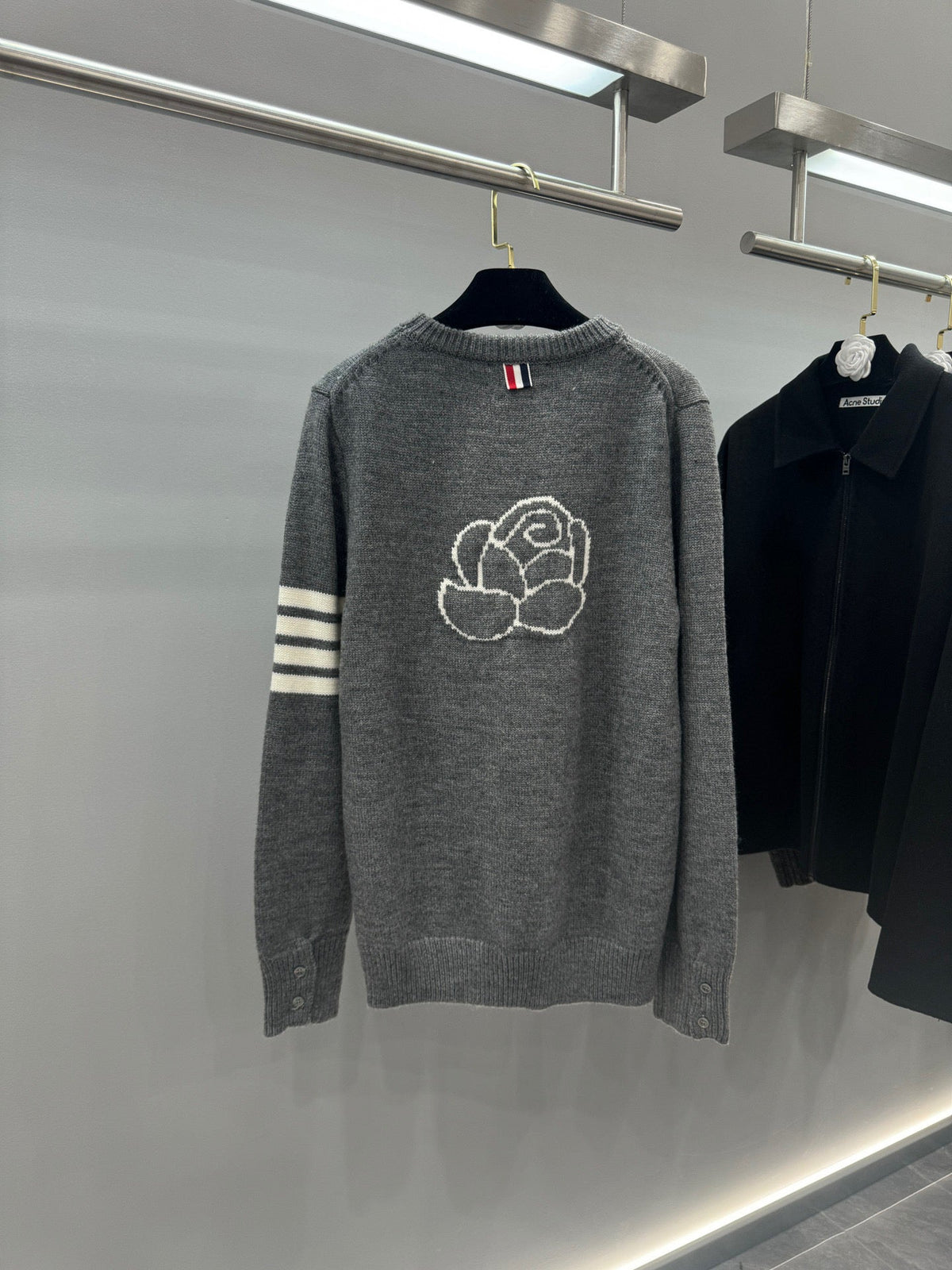 4-Bar Crewneck Navy Sweater - Men's