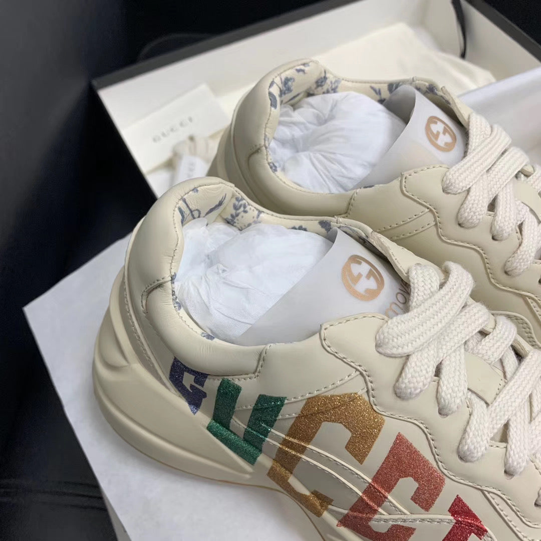 Cream Leather Graphic Chunky - Women's