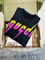 Black Cotton Graphic Crewneck - Men's