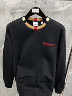 White Cotton Contrast Collar Crewneck - Men's