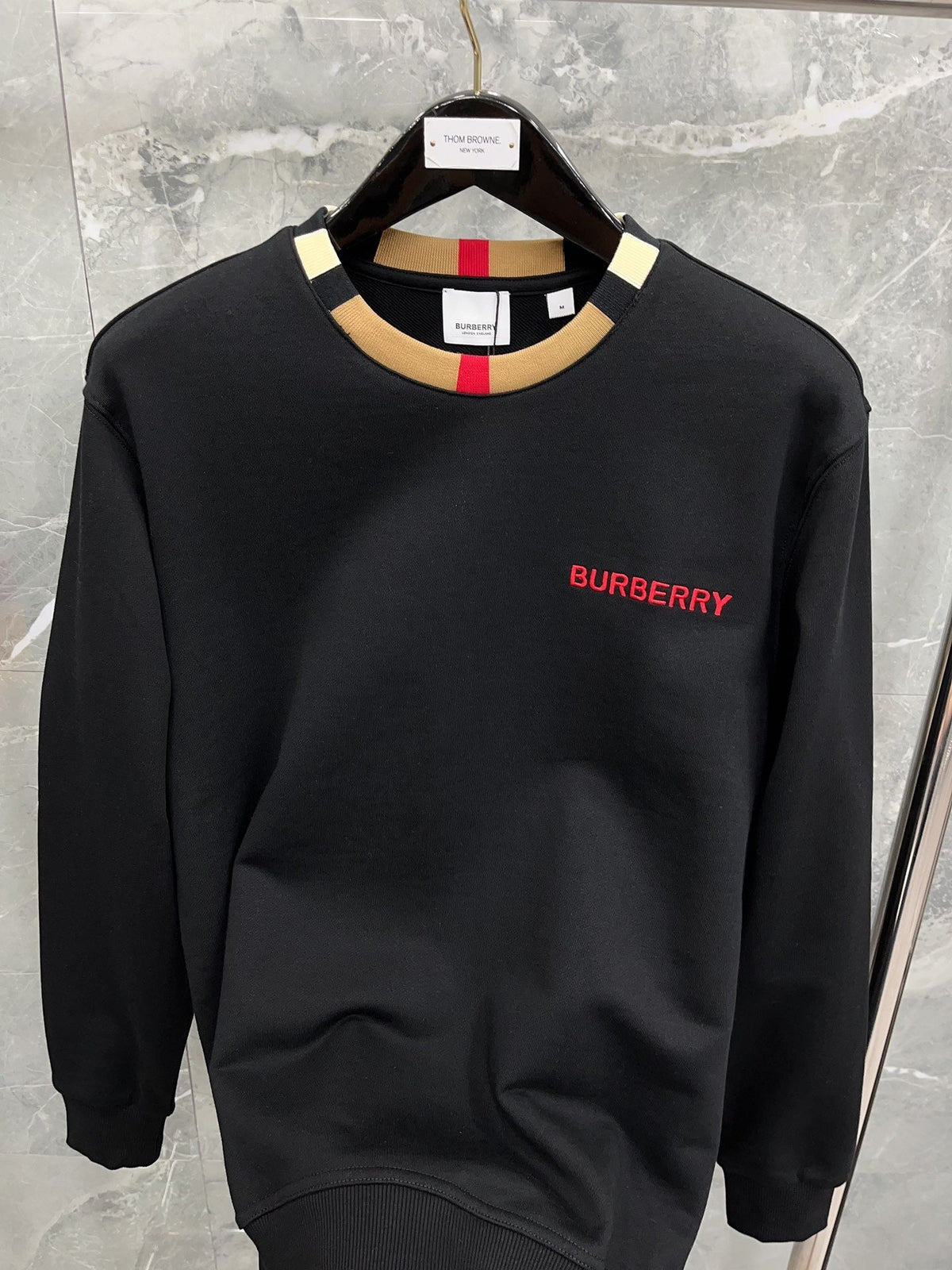 White Cotton Contrast Collar Crewneck - Men's