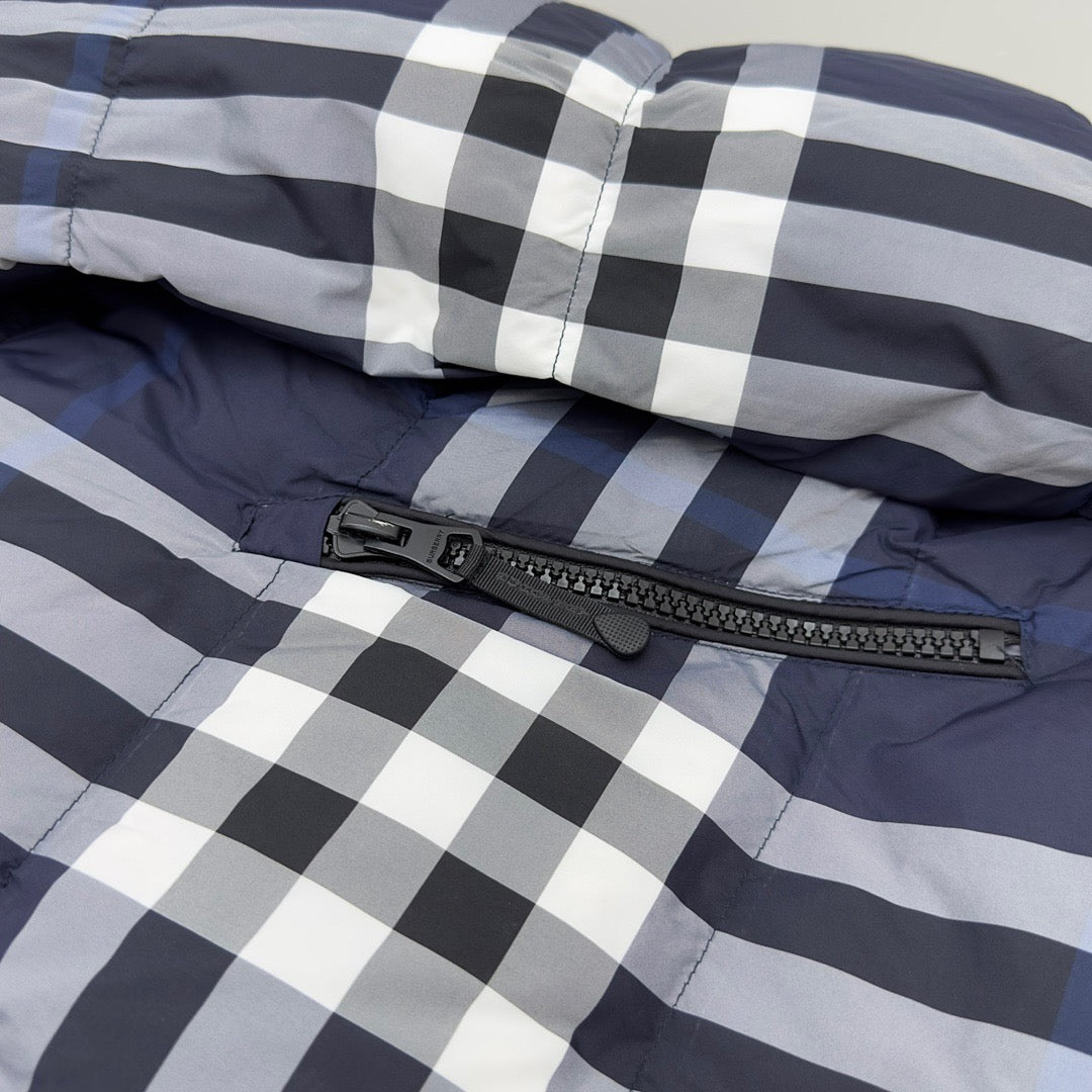 Navy Check Puffer Jacket - Men's