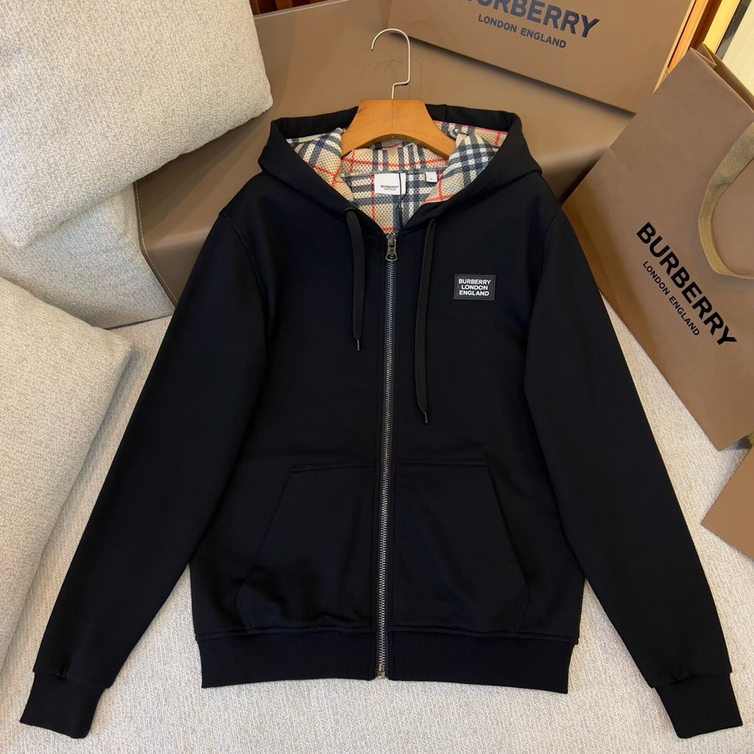 Black Cotton Check Lined Zip-Through - Men's