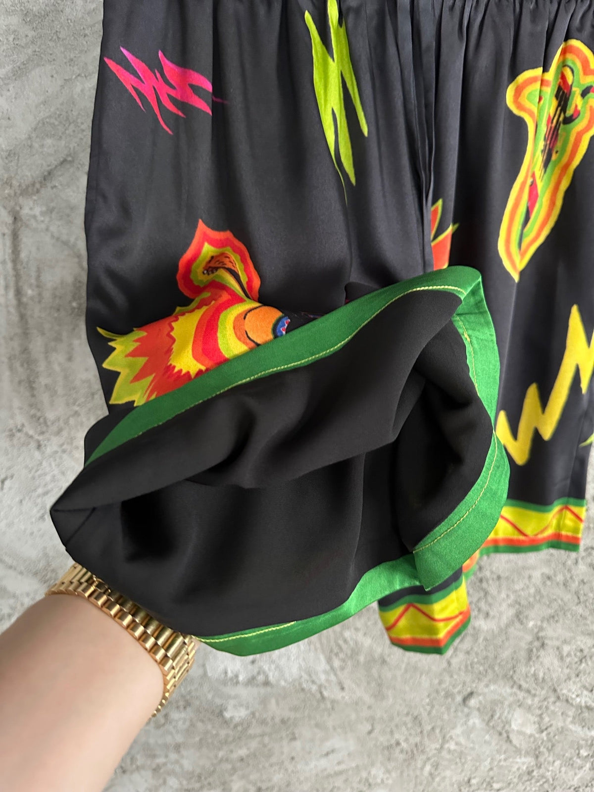 Black Graphic Print Silk Shorts - Men's