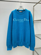 Navy Wool Text Logo Crewneck - Men's