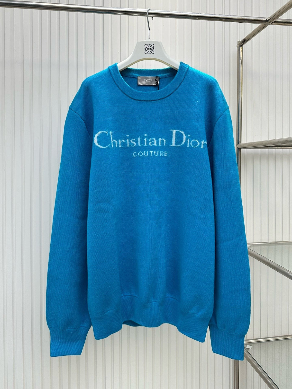 Navy Wool Text Logo Crewneck - Men's
