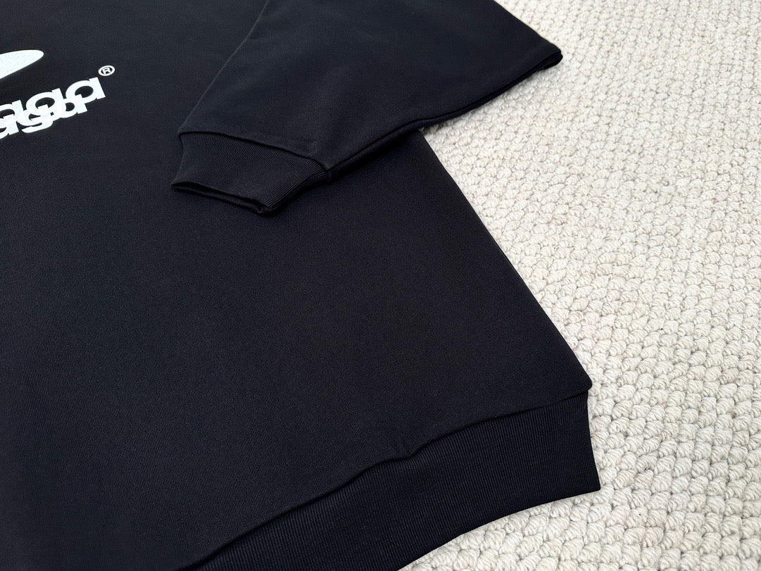 Black Cotton Logo Crewneck - Men's