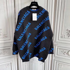 Black Jacquard Text Print Crewneck - Men's