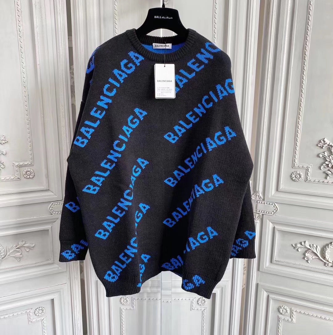 Black Jacquard Text Print Crewneck - Men's