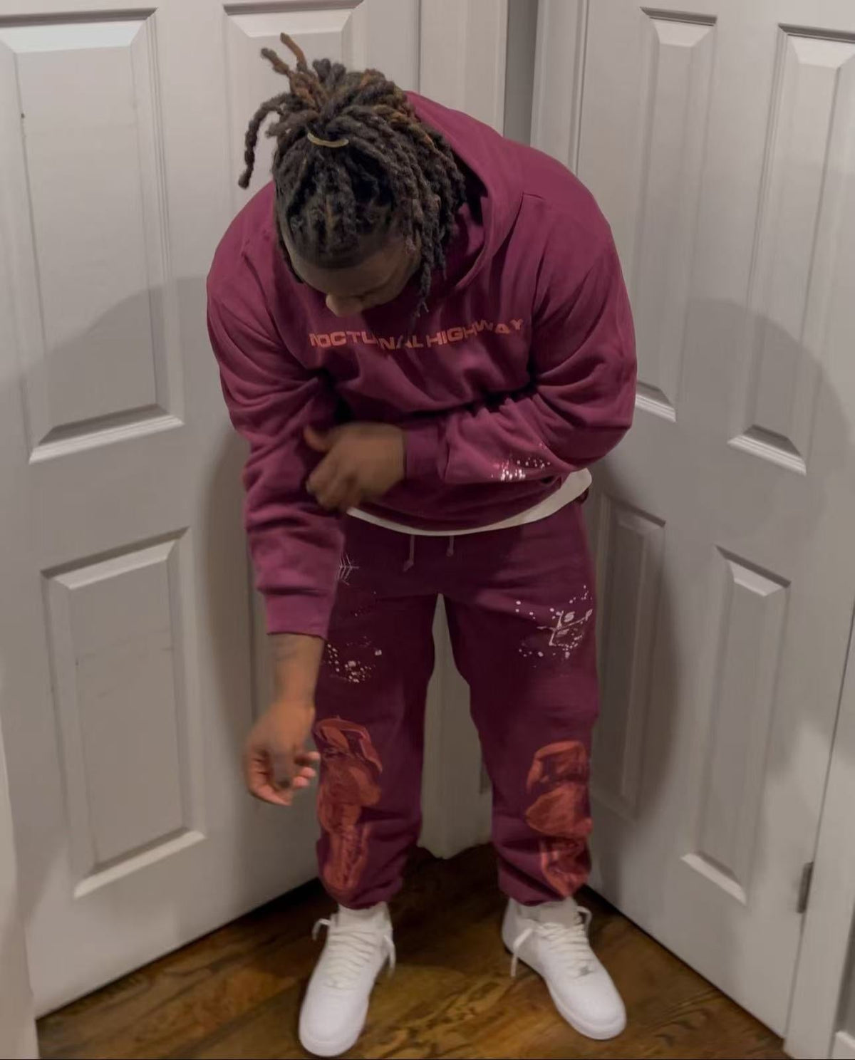Burgundy Cotton Tonal Print Joggers - Men's