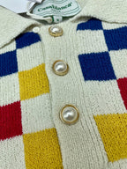 Checkerboard Yoke Knit Polo Shirt - Men's