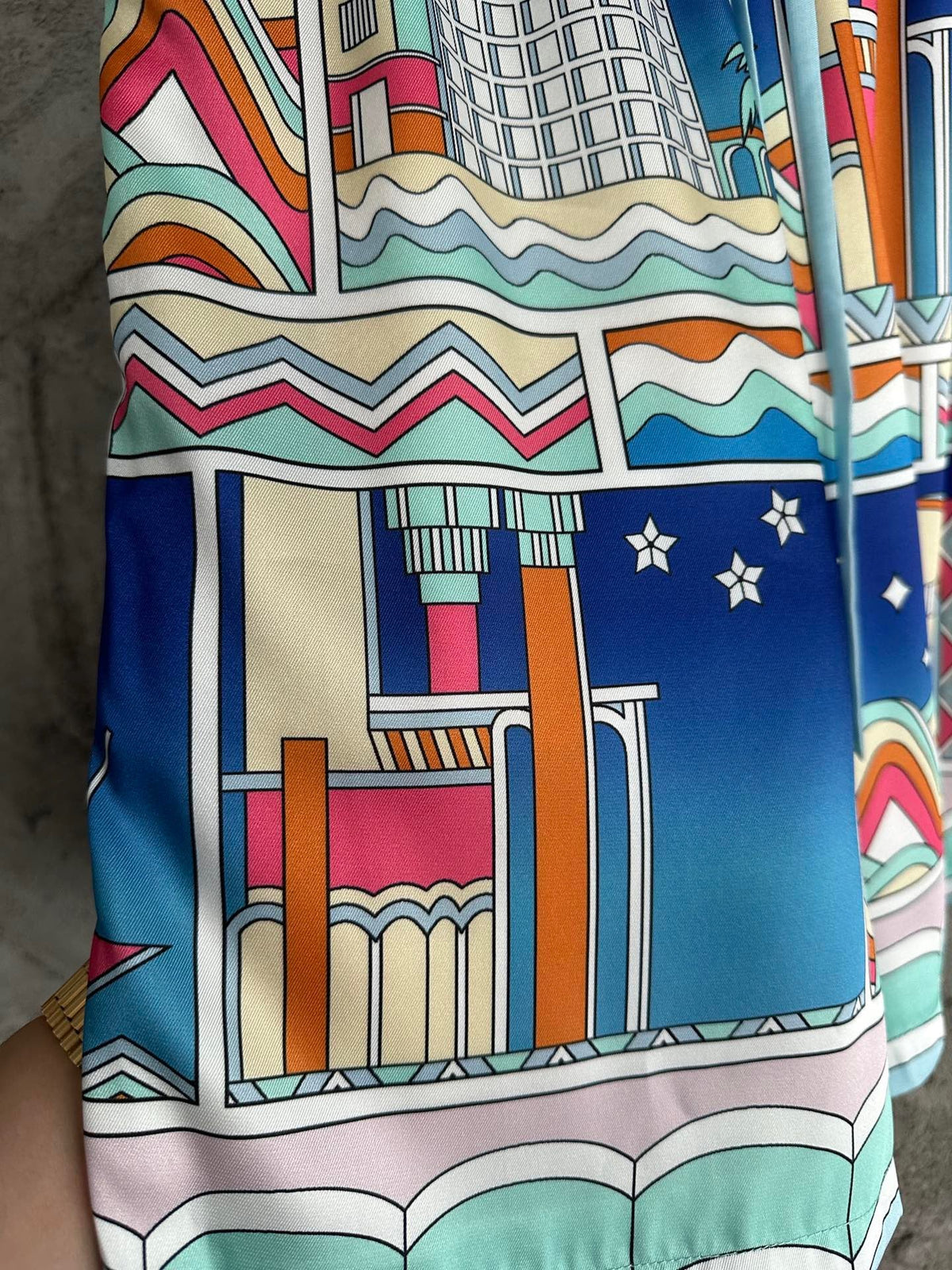 Blue Scenic Print Silk Shorts - Men's