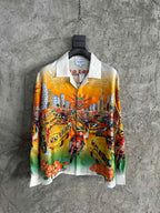 Tropical Scene Print Silk Shirt - Men's