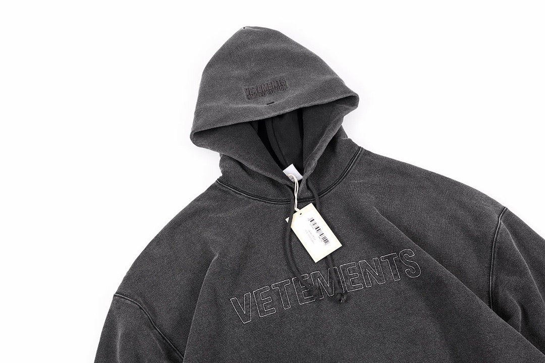 Washed Grey Tonal Logo Hoodie - Men's