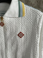 White Knit Striped Trim Blouson - Men's