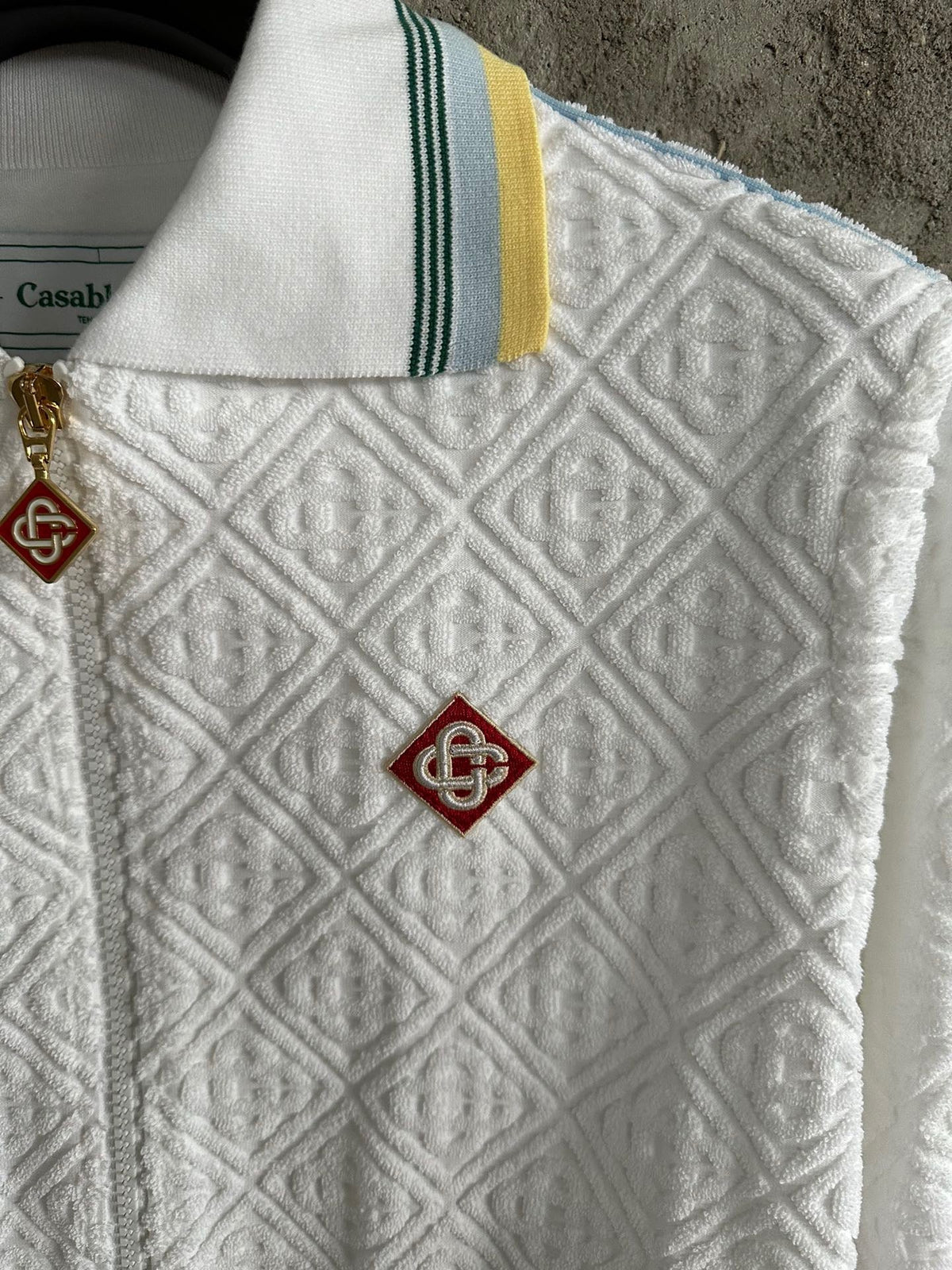 White Knit Striped Trim Blouson - Men's