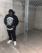 Black Cotton Web Graphic Pullover - Men's