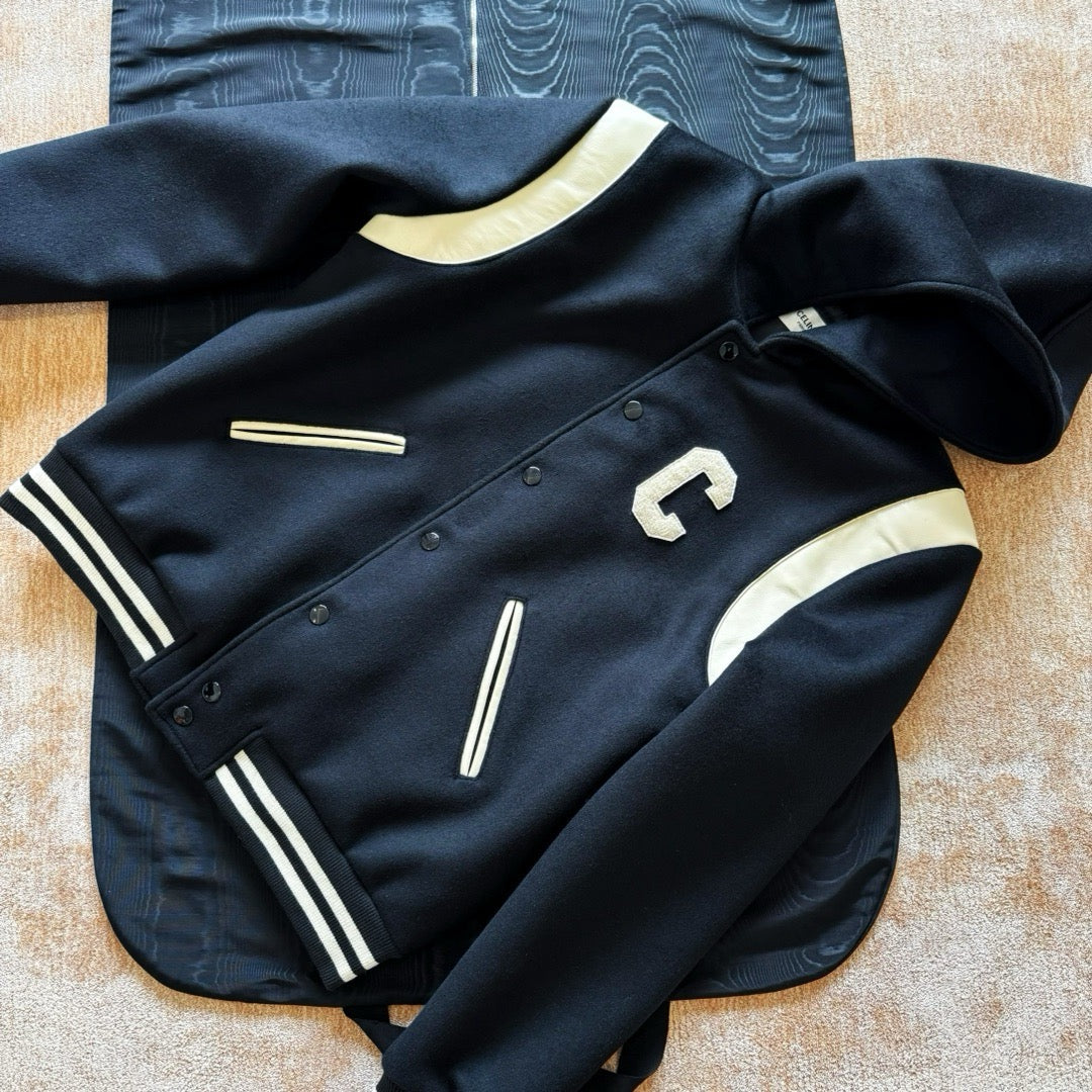 Black Wool Shoulder Panel Varsity - Men's
