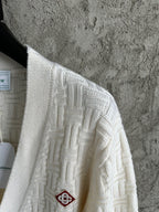 Cream Wool Cable Cardigan - Men's