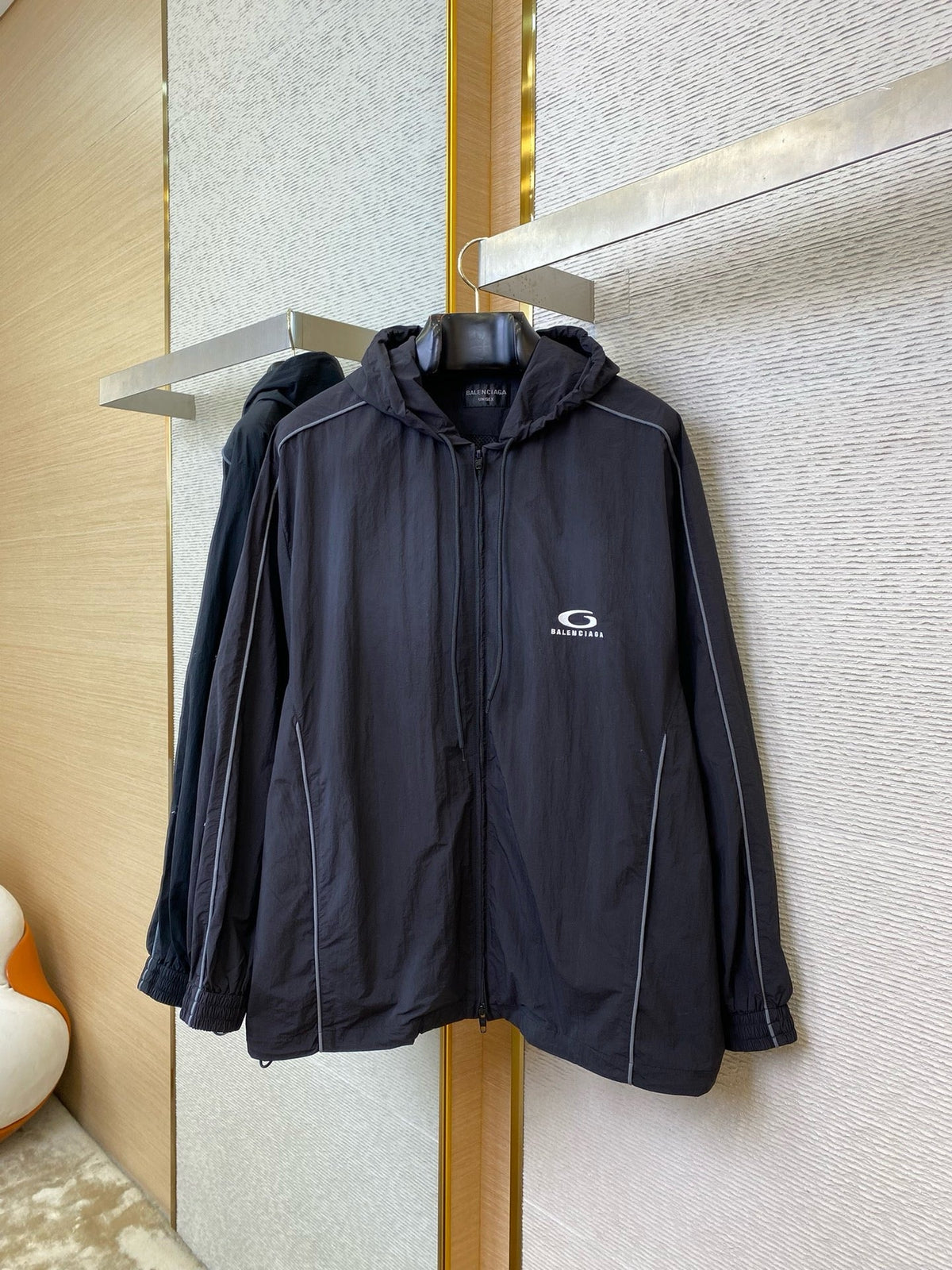 Navy Nylon Logo Hooded - Men's