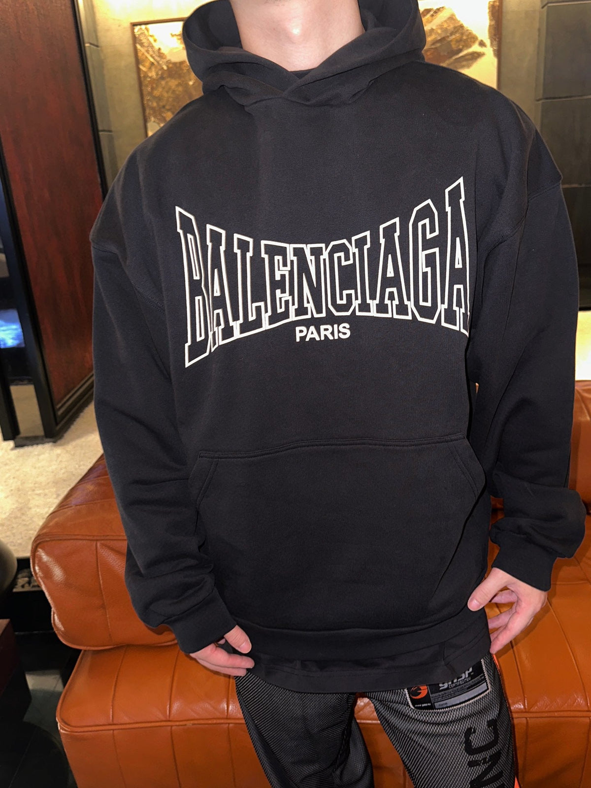 Black Cotton Logo Print Pullover - Men's