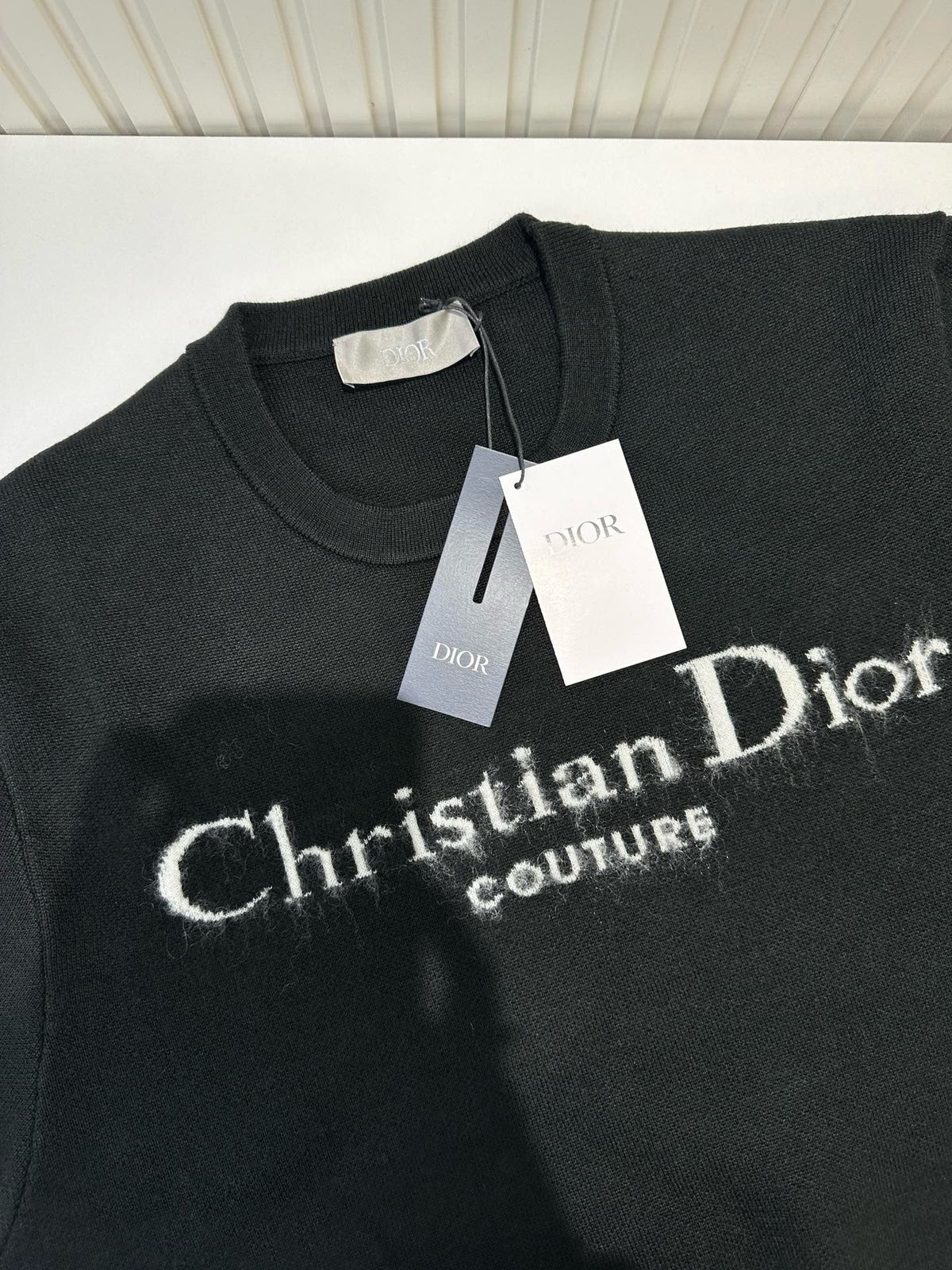 Navy Wool Text Logo Crewneck - Men's