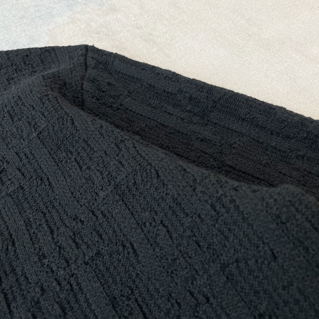 Black Wool Cable Crewneck - Men's