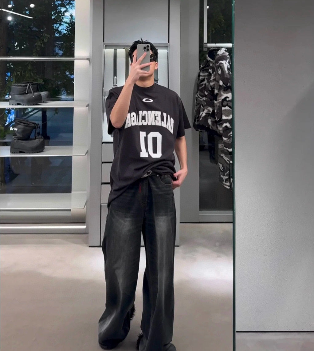 Black Jersey Numeral Short-Sleeve - Men's