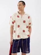 Red Square Crochet Knit Shirt - Men's