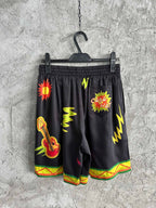 Black Graphic Print Silk Shorts - Men's