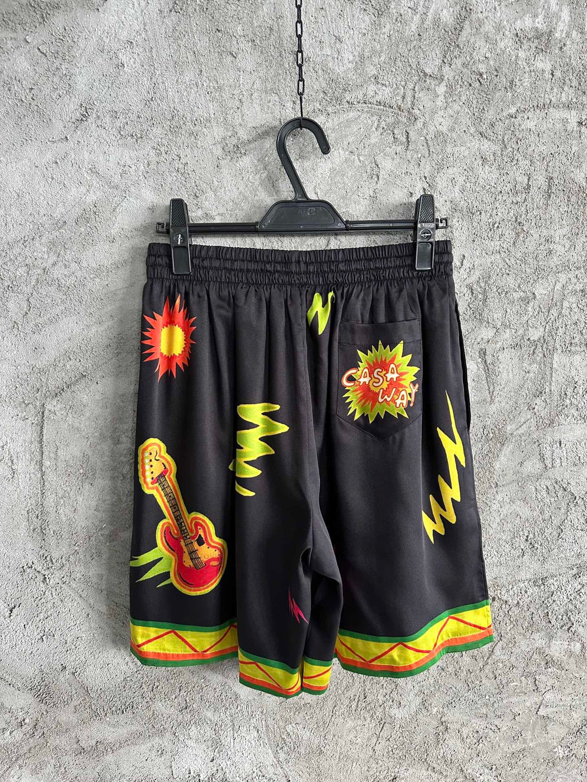 Black Graphic Print Silk Shorts - Men's