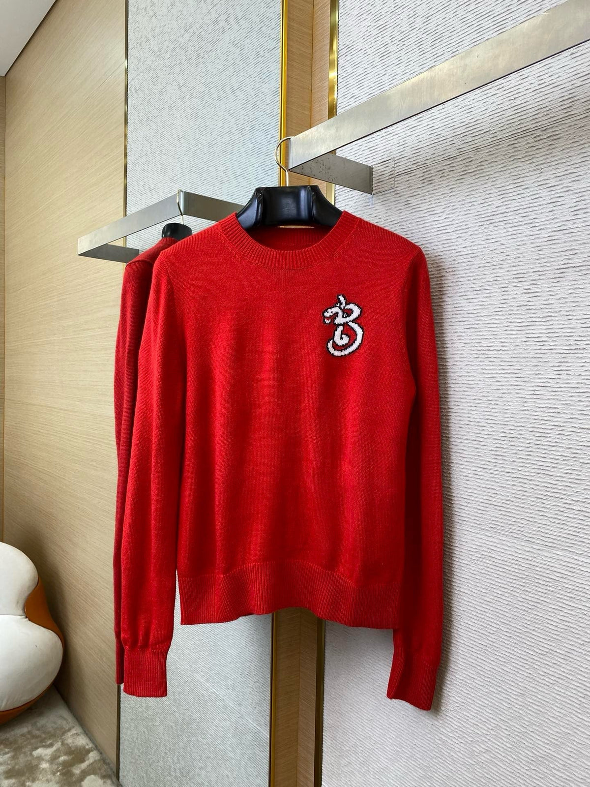 Red Wool Chest Logo Crewneck - Men's