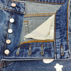 Blue Denim Star Patch Straight - Women's