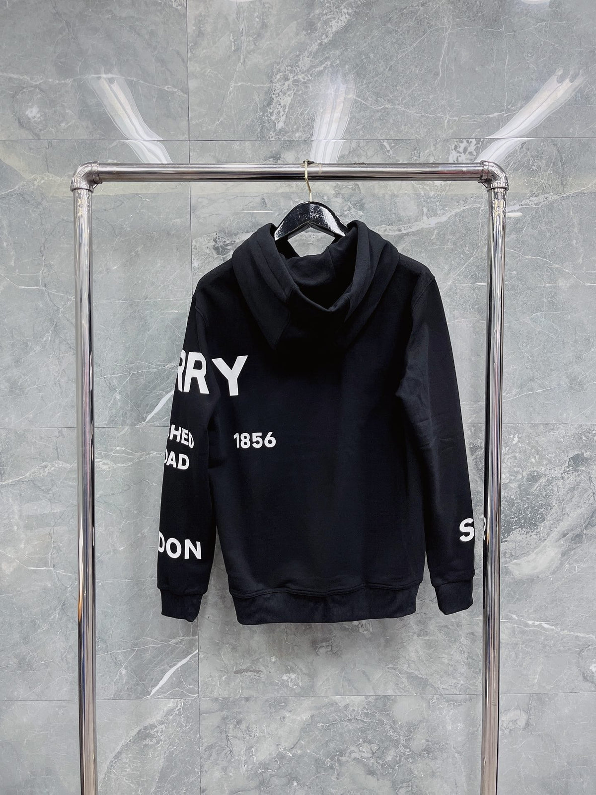 Black Cotton Text Print Pullover - Men's