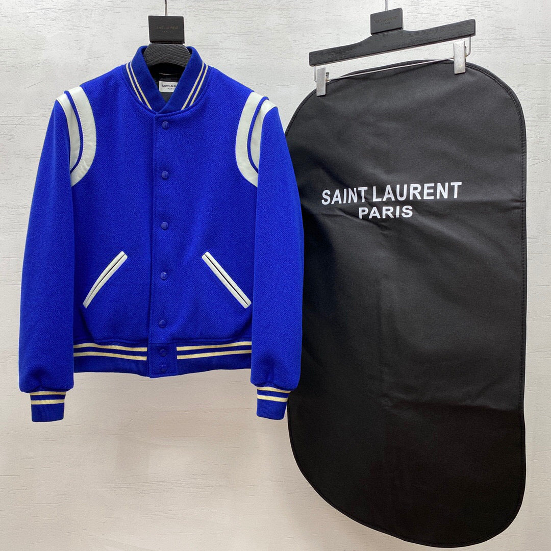 Blue Wool Shoulder Panel Varsity - Men's